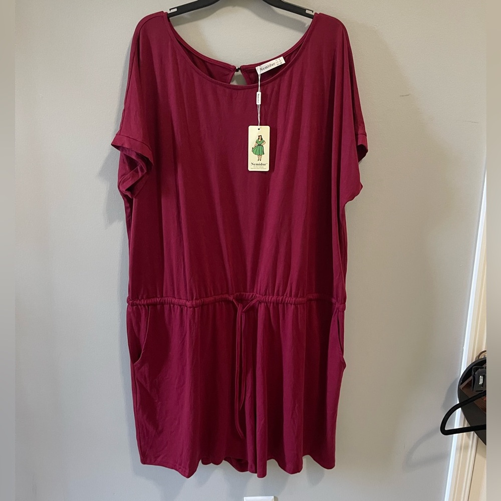 NWT NEMIDOR Burgundy Jersey Tie Elastic Waist Romper Shorts Size Plus 26 BoxO